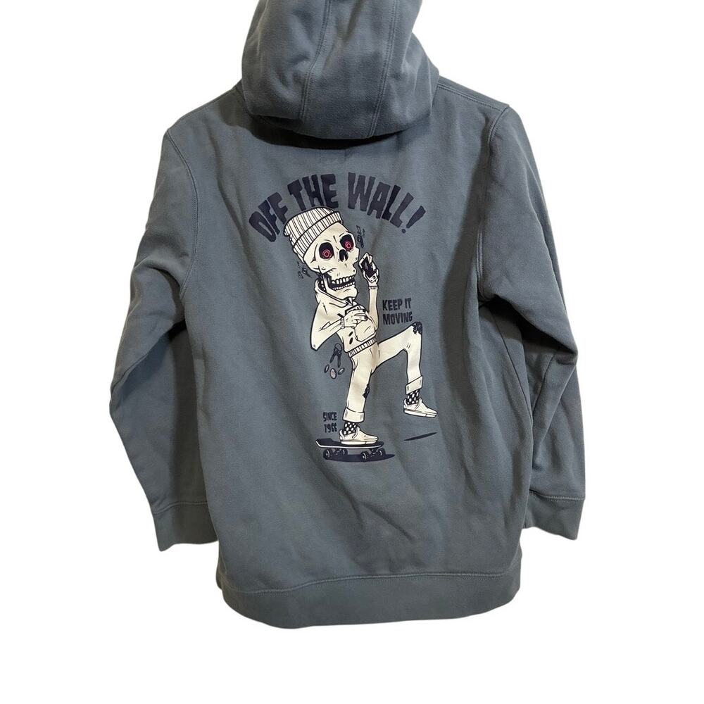 Vans Youth L Hoodie Off The Wall Skateboarding Skeleton Graphic Blue Pullover